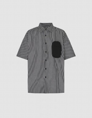 Grey Men's Urban Revivo Striped Loose Shirts | DGJ7371OE