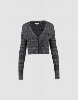 Grey Women's Urban Revivo Cropped Printed Cardigan | WOI4322LX