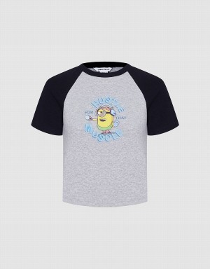 Grey Women's Urban Revivo Minions Raglan T Shirts | FPJ6558IU