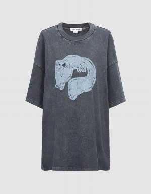 Grey Women's Urban Revivo Skunk Printed Crew Neck Straight T Shirts | TCQ3711WW