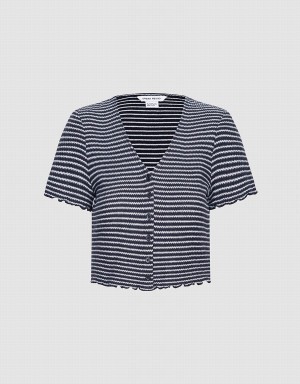 Grey Women's Urban Revivo Striped Crop T Shirts | DMF8268RS