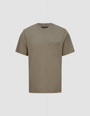 Khaki Men's Urban Revivo Crew Neck Loose T Shirts | IIE712ZR