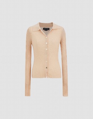 Khaki Women's Urban Revivo Button Up Knitted Cardigan | FDC2690KC