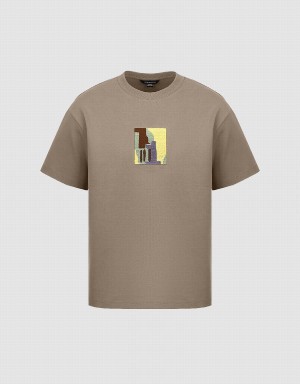 Light Brown Men's Urban Revivo Straight Knitted T Shirts | USH929OZ