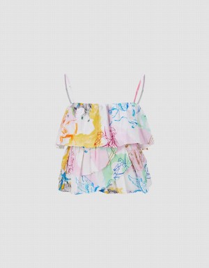 Multicolor Women's Urban Revivo Printed Ruffle Cami Top Blouse | YDF202GB