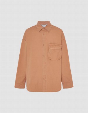 Orange Men's Urban Revivo Straight Oversized Shirts | WNU3141ID