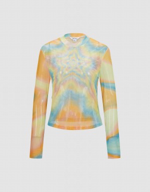 Orange Multicolor Women's Urban Revivo Star Print Mesh Top T Shirts | MQT514OD