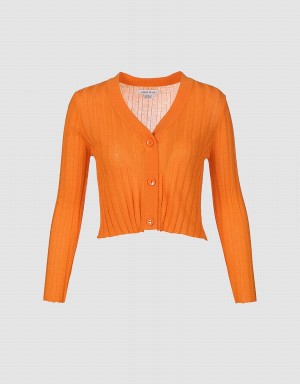 Orange Women's Urban Revivo Button Up Fitted Cardigan | NTB5437MC