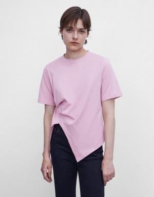 Pink Women's Urban Revivo Asymmetrical T Shirts | LOV4497JD