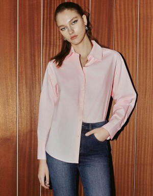 Pink Women's Urban Revivo Button Up Straight Shirts | OJS4179VV