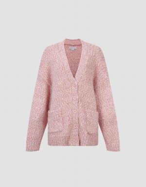 Pink Women's Urban Revivo Drop Shoulder Sleeve V-Neck Knitted Cardigan | CLC4448JE