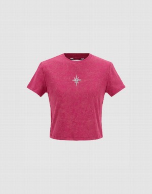 Pink Women's Urban Revivo Hexagram Printed Crew Neck Skinny T Shirts | WNS5911MY