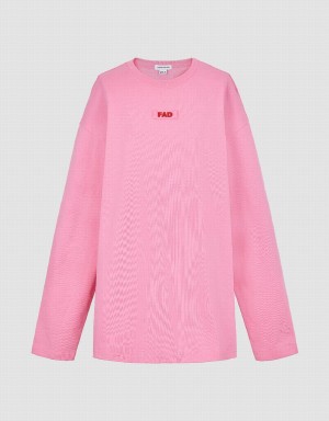 Pink Women's Urban Revivo Letter Printed Crew Neck Loose T Shirts | PCX9653AM