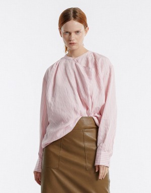 Pink Women's Urban Revivo Oversized Striped Blouse | KPS9887OF