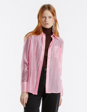 Pink Women's Urban Revivo Patch Pocket Shirts | WGL7563VD