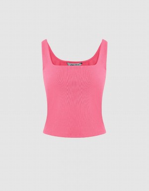 Pink Women's Urban Revivo Sleeveless Skinny T Shirts | ZBN9358IJ