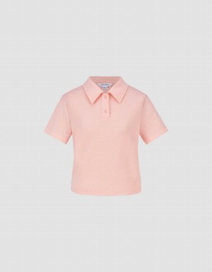 Pink Women's Urban Revivo Standard Sleeve Straight Polo Shirts | FKW9258FR