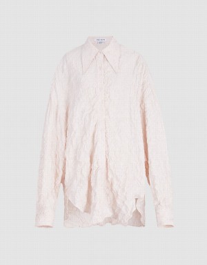 Pink Women's Urban Revivo Textured Long Sleeve Shirts | KLC8457NZ