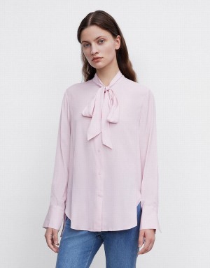 Pink Women's Urban Revivo Tie Up Bow Flowy Shirts | XKS491OF