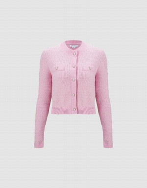 Pink Women's Urban Revivo Tweed Button Up Cardigan | WVH9419HL