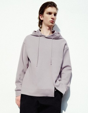 Purple Men's Urban Revivo Hooded Straight Sweatshirts | YMD7527XU