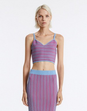 Purple Multicolor Women's Urban Revivo Striped Knit Tank Top | HFP9231TU