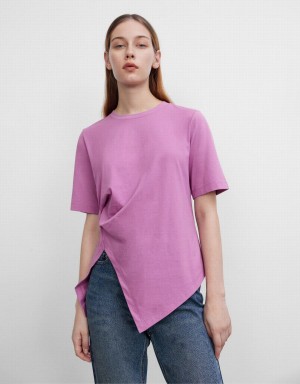 Purple Women's Urban Revivo Asymmetric Crew Neck Regular T Shirts | TCC997GW