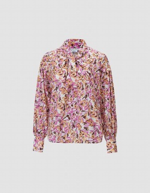 Purple Women's Urban Revivo Bow Detail Floral Blouse | WGQ7153MT