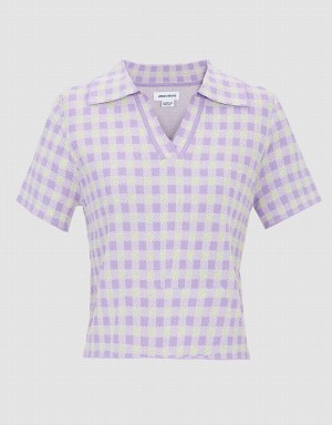 Purple Women's Urban Revivo Checkered Short Sleeve Knitted Top Cardigan | TRZ1925YL