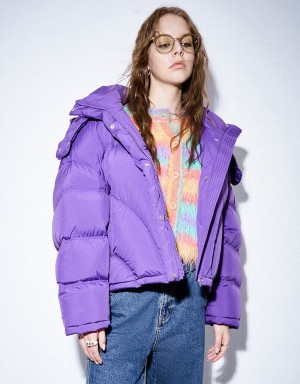 Purple Women's Urban Revivo Drop Shoulder Sleeve Puffer Jacket | KQF7466SP