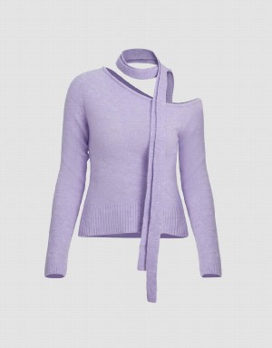 Purple Women's Urban Revivo One Shoulder Knitted Cardigan | AJC8070EW