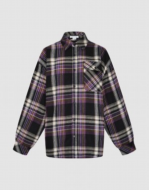 Purple Women's Urban Revivo Plaid Straight Shirts | GVO192MW