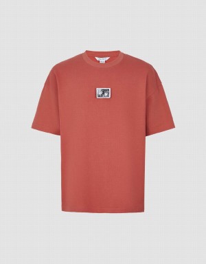 Red Men's Urban Revivo Crew Neck Loose T Shirts | XWH877FV