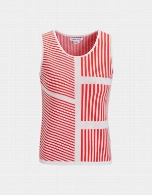 Red Women's Urban Revivo Contrast Striped Fitted Knit Tank Top | VOG4759IN