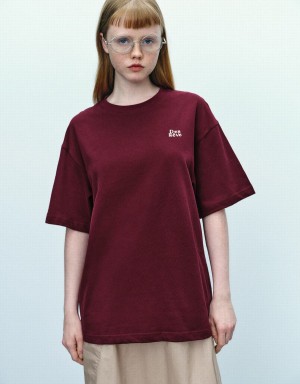 Red Women's Urban Revivo Letter Printed Loose T Shirts | KNQ208IZ