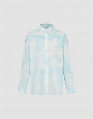 White Blue Men's Urban Revivo Cloud Printed Loose Shirts | UCV9613GB