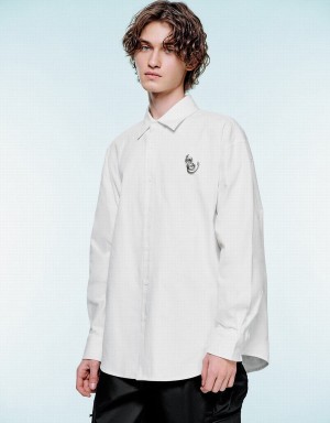 White Men's Urban Revivo Button Up Loose Shirts | AEF1067PH