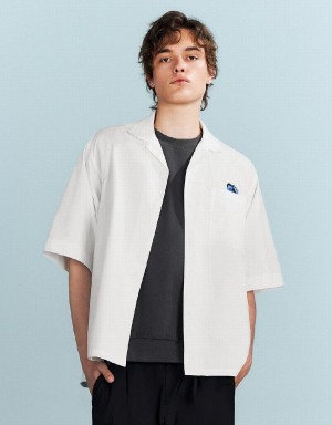 White Men's Urban Revivo Button Up Loose Shirts | KZP2997PJ