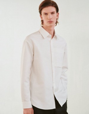 White Men's Urban Revivo Button Up Loose Shirts | VMC625ZB