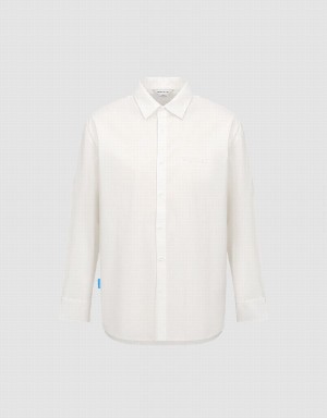 White Men's Urban Revivo Button Up Oversized Shirts | RVD8249WM