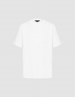 White Men's Urban Revivo Crew Neck Straight T Shirts | YQG8344II