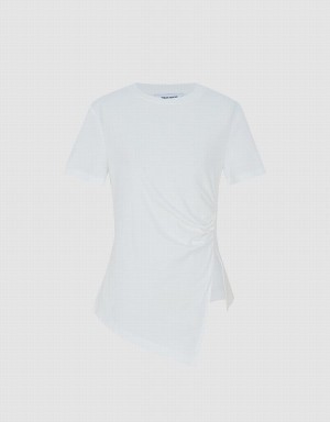 White Women's Urban Revivo Asymmetrical Hem T Shirts | GSG2342RE