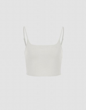 White Women's Urban Revivo Basic U Neck Tank Top | PBC9144QZ