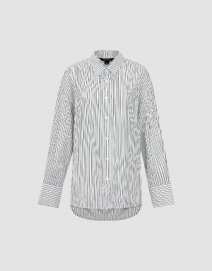 White Women's Urban Revivo Button Up Striped Straight Shirts | YOI572XM