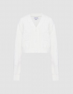 White Women's Urban Revivo Cable Knit Button Up Cardigan | SEY6316SK