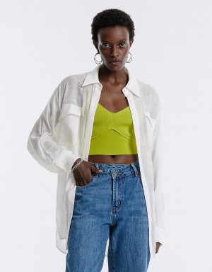 White Women's Urban Revivo Flap Pocket Shirts | RXS9987OD