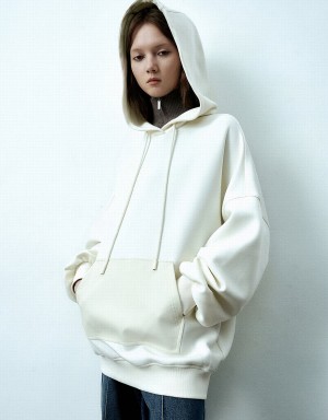 White Women's Urban Revivo Hooded Oversized Sweatshirts | NJH2961AI