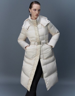 White Women's Urban Revivo Hooded Skater With Belt Down Jackets | TFP297LL