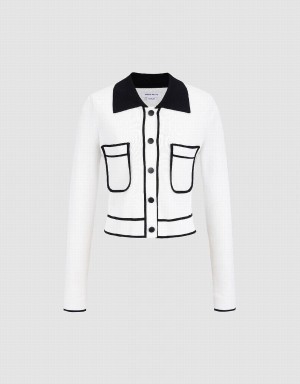 White Women's Urban Revivo Pixel Knitted Cardigan | OWV464MQ