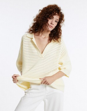 White Women's Urban Revivo Pointelle Knitted Top Cardigan | NUA7119TU